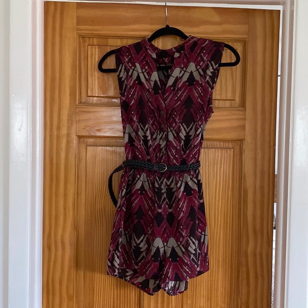 Printed Jewel Tone Belted Romper - Picture 3 of 7